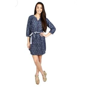 Hatley Anchor all over print Shirt Dress in denim blue tie belt nautical coastal
